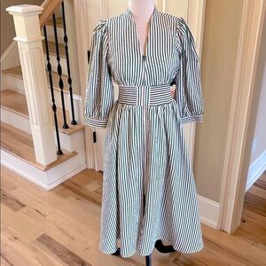 Entro Brantley Dress Green Cream Smocked Waist Fit and Flare Flowy New